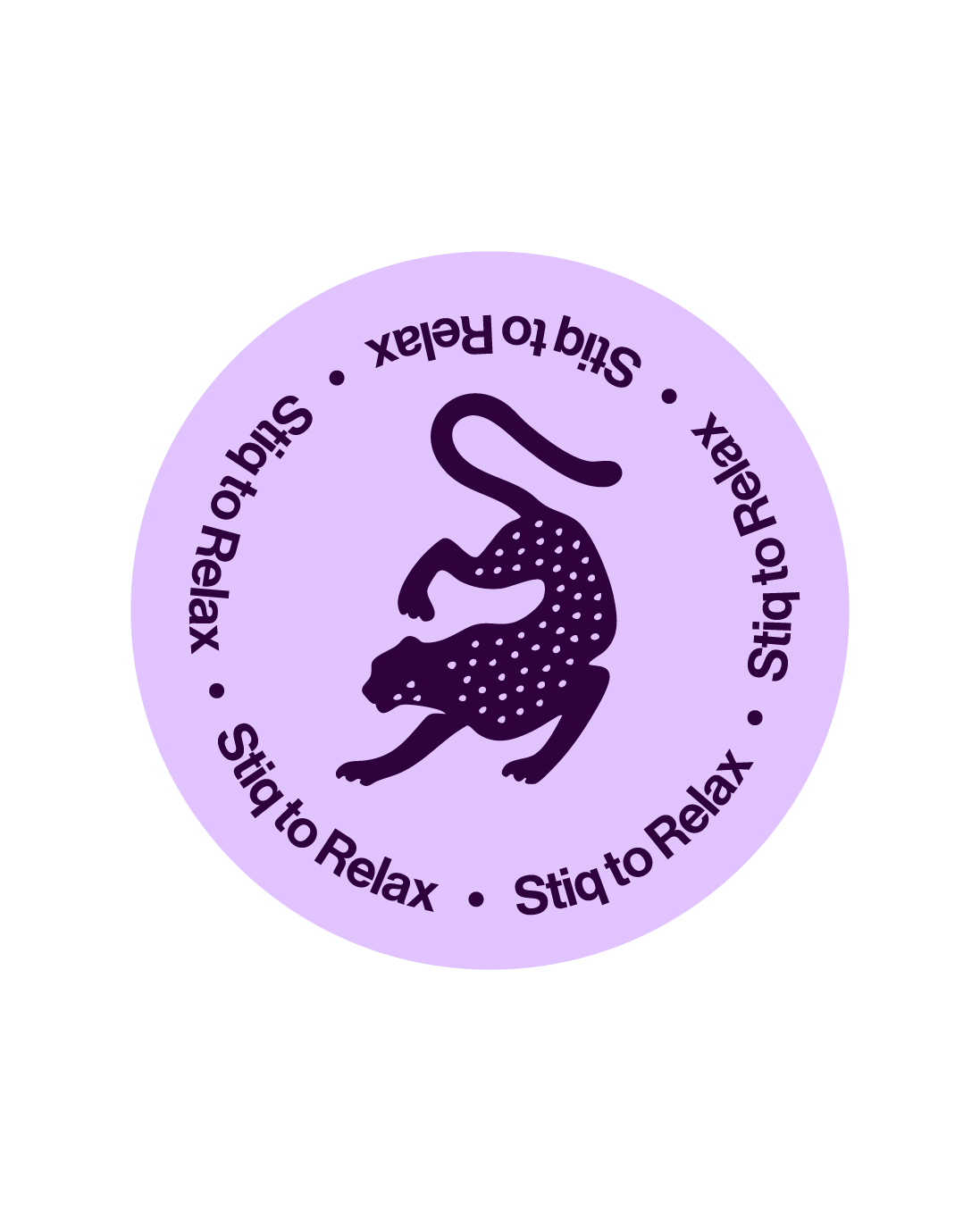 Parche de vitaminas para relajarse Stiq Patches Relax con diseño de leopardo violeta.
